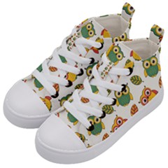 Background-with-owls-leaves-pattern Kids  Mid-top Canvas Sneakers by Simbadda