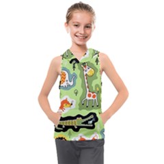 Seamless-pattern-with-wildlife-animals-cartoon Kids  Sleeveless Hoodie