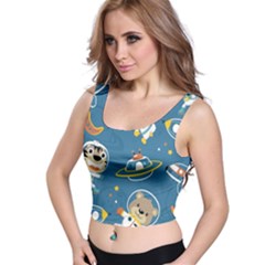 Seamless-pattern-funny-astronaut-outer-space-transportation Crop Top by Simbadda