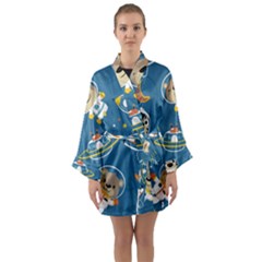 Seamless-pattern-funny-astronaut-outer-space-transportation Long Sleeve Satin Kimono by Simbadda
