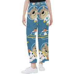 Seamless-pattern-funny-astronaut-outer-space-transportation Women s Pants  by Simbadda