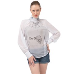 (2)dx Hoodie  High Neck Long Sleeve Chiffon Top by Alldesigners