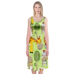 Funny Animals Cartoon Midi Sleeveless Dress by Simbadda