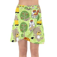 Funny Animals Cartoon Wrap Front Skirt by Simbadda