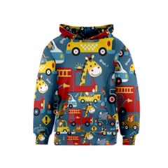 Seamless Pattern Vehicles Cartoon With Funny Drivers Kids  Pullover Hoodie by Simbadda