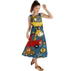 Seamless Pattern Vehicles Cartoon With Funny Drivers Summer Maxi Dress by Simbadda