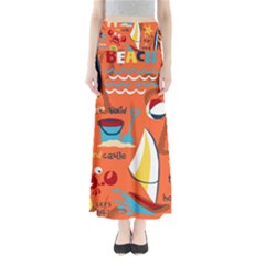 Seamless Pattern Vector Beach Holiday Theme Set Full Length Maxi Skirt by Simbadda