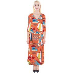 Seamless Pattern Vector Beach Holiday Theme Set Quarter Sleeve Wrap Maxi Dress by Simbadda