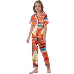 Seamless Pattern Vector Beach Holiday Theme Set Kids  Satin Short Sleeve Pajamas Set
