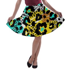 Seamless Leopard Wild Pattern Animal Print A-line Skater Skirt by Simbadda