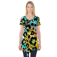 Seamless Leopard Wild Pattern Animal Print Short Sleeve Tunic  by Simbadda