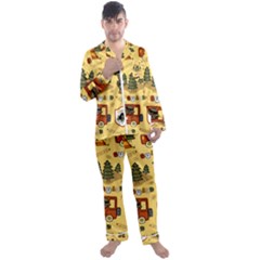 Seamless Pattern Funny Ranger Cartoon Men s Long Sleeve Satin Pajamas Set