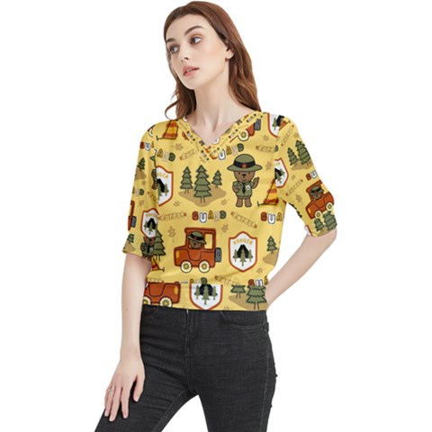 Seamless Pattern Funny Ranger Cartoon Quarter Sleeve Blouse by Simbadda