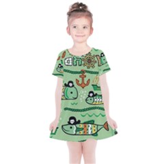 Seamless Pattern Fishes Pirates Cartoon Kids  Simple Cotton Dress by Simbadda