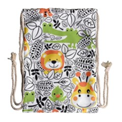 Seamless Pattern With Wildlife Cartoon Drawstring Bag (large) by Simbadda