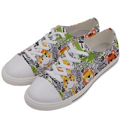Seamless Pattern With Wildlife Cartoon Women s Low Top Canvas Sneakers by Simbadda