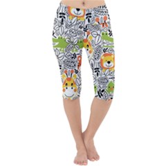 Seamless Pattern With Wildlife Cartoon Lightweight Velour Cropped Yoga Leggings by Simbadda