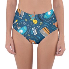 Seamless Pattern Vector Submarine With Sea Animals Cartoon Reversible High-Waist Bikini Bottoms