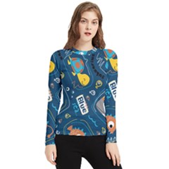 Seamless Pattern Vector Submarine With Sea Animals Cartoon Women s Long Sleeve Rash Guard