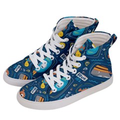 Seamless Pattern Vector Submarine With Sea Animals Cartoon Women s Hi-top Skate Sneakers by Simbadda