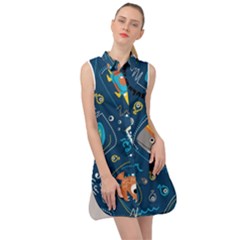 Seamless Pattern Vector Submarine With Sea Animals Cartoon Sleeveless Shirt Dress