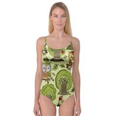 Seamless Pattern With Trees Owls Camisole Leotard 