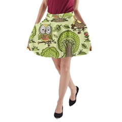 Seamless Pattern With Trees Owls A-line Pocket Skirt by Simbadda