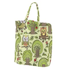 Seamless Pattern With Trees Owls Giant Grocery Tote