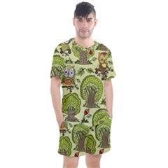 Seamless Pattern With Trees Owls Men s Mesh Tee and Shorts Set