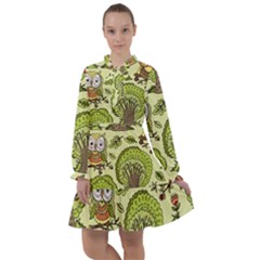 Seamless Pattern With Trees Owls All Frills Chiffon Dress