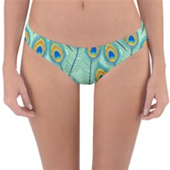 Lovely Peacock Feather Pattern With Flat Design Reversible Hipster Bikini Bottoms by Simbadda