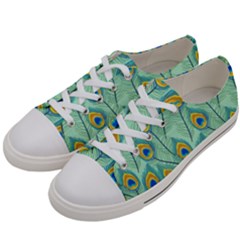 Lovely Peacock Feather Pattern With Flat Design Men s Low Top Canvas Sneakers by Simbadda