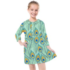 Lovely Peacock Feather Pattern With Flat Design Kids  Quarter Sleeve Shirt Dress by Simbadda