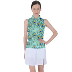 Lovely Peacock Feather Pattern With Flat Design Women s Sleeveless Polo Tee