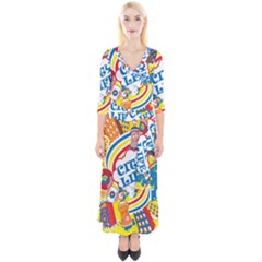 Colorful City Life Horizontal Seamless Pattern Urban City Quarter Sleeve Wrap Maxi Dress by Simbadda