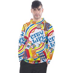 Colorful City Life Horizontal Seamless Pattern Urban City Men s Pullover Hoodie by Simbadda