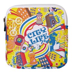 Colorful City Life Horizontal Seamless Pattern Urban City Mini Square Pouch by Simbadda