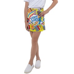 Colorful City Life Horizontal Seamless Pattern Urban City Kids  Tennis Skirt by Simbadda