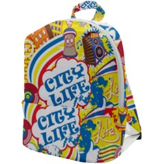 Colorful City Life Horizontal Seamless Pattern Urban City Zip Up Backpack by Simbadda