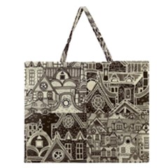 Four Hand Drawn City Patterns Zipper Large Tote Bag by Simbadda