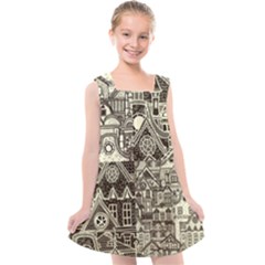 Four Hand Drawn City Patterns Kids  Cross Back Dress by Simbadda