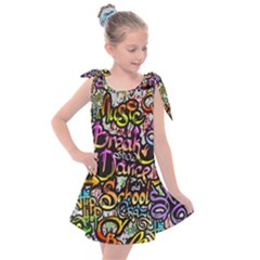 Graffiti Word Seamless Pattern Kids  Tie Up Tunic Dress by Simbadda