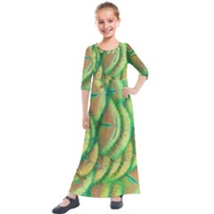 Beautiful Peacock Kids  Quarter Sleeve Maxi Dress