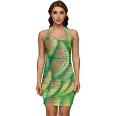 Beautiful Peacock Sleeveless Wide Square Neckline Ruched Bodycon Dress by Simbadda