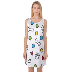 Dog Paw Seamless Pattern Foot Print Bone Sleeveless Satin Nightdress by Simbadda