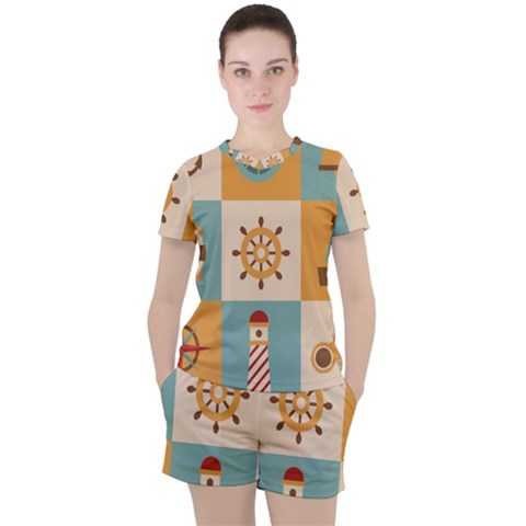 Nautical Elements Collection Women s Tee And Shorts Set by Simbadda