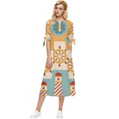 Nautical Elements Collection Bow Sleeve Chiffon Midi Dress by Simbadda