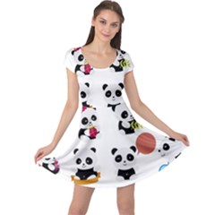 Playing Panda Cartoon Cap Sleeve Dress