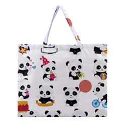 Playing Panda Cartoon Zipper Large Tote Bag by Simbadda