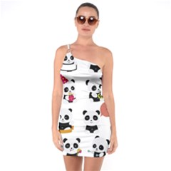 Playing Panda Cartoon One Shoulder Ring Trim Bodycon Dress by Simbadda